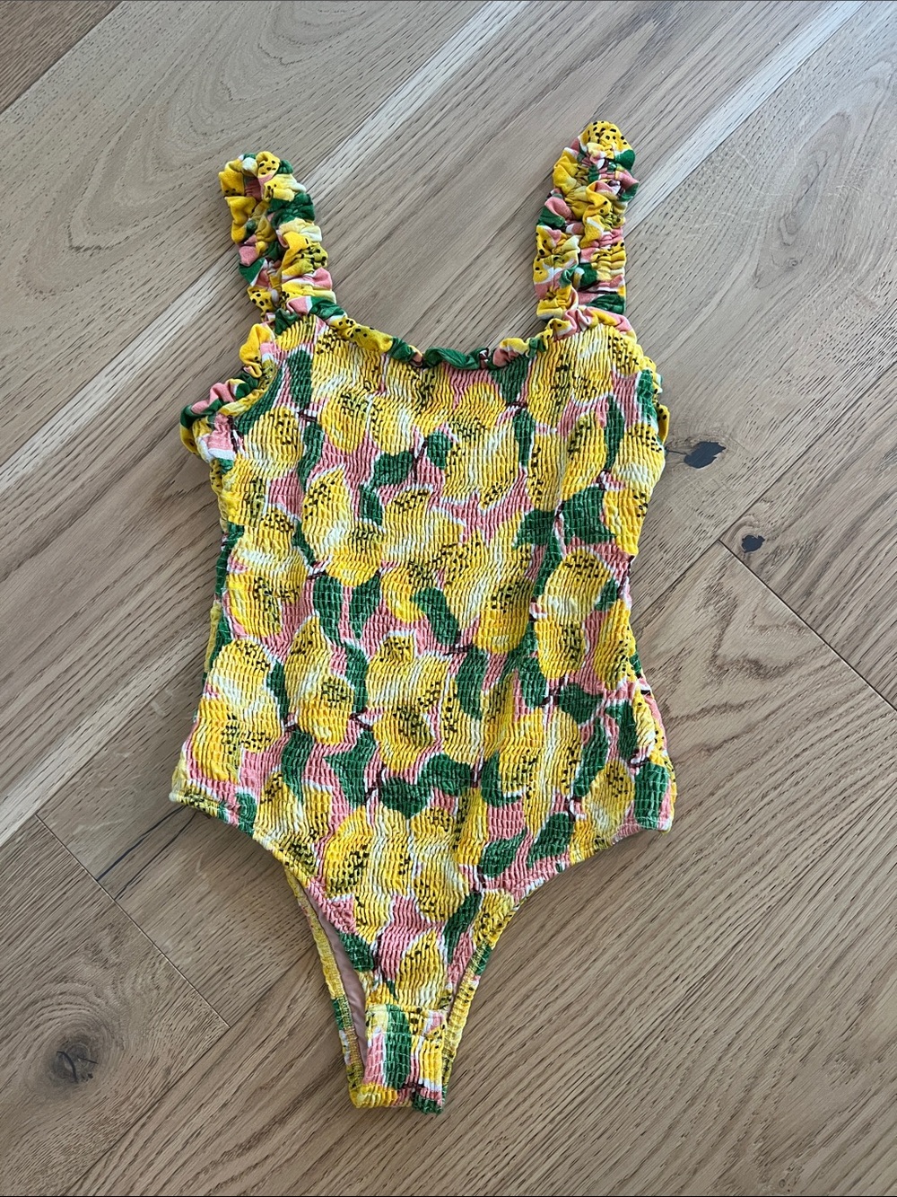 Farm Rio Fresh Lemons Smocked Bodysuit size Small, NWOT